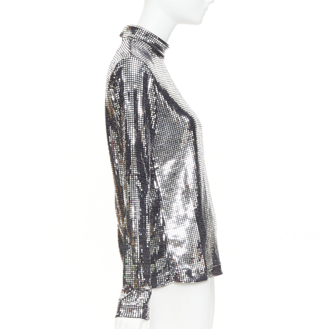 MAISON MARGIELA MM6 2023 silver disco ball sequinned stretch long sleeve top S
