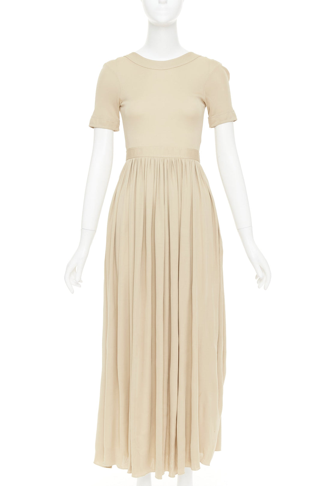OLD CELINE Phoebe Philo 2016 nude viscose open back tie pleat midi dress FR34 XS