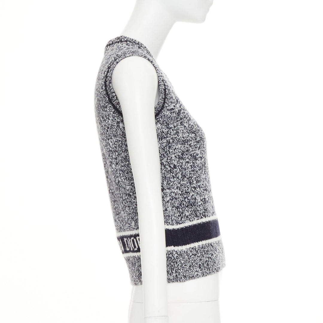CHRISTIAN DIOR 2021 Signature Mariniere grey navy wool cashmere knitwear vest XS