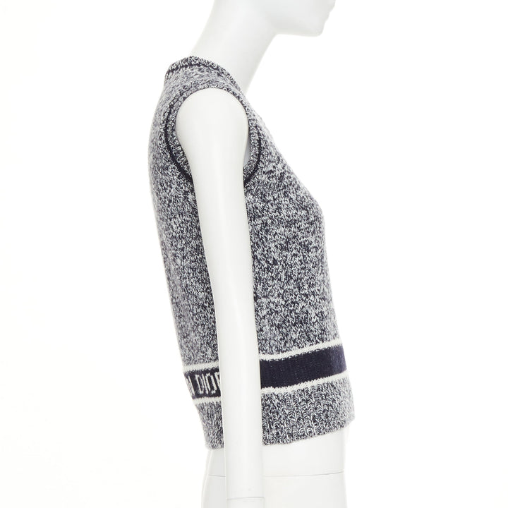 CHRISTIAN DIOR 2021 Signature Mariniere grey navy wool cashmere knitwear vest XS