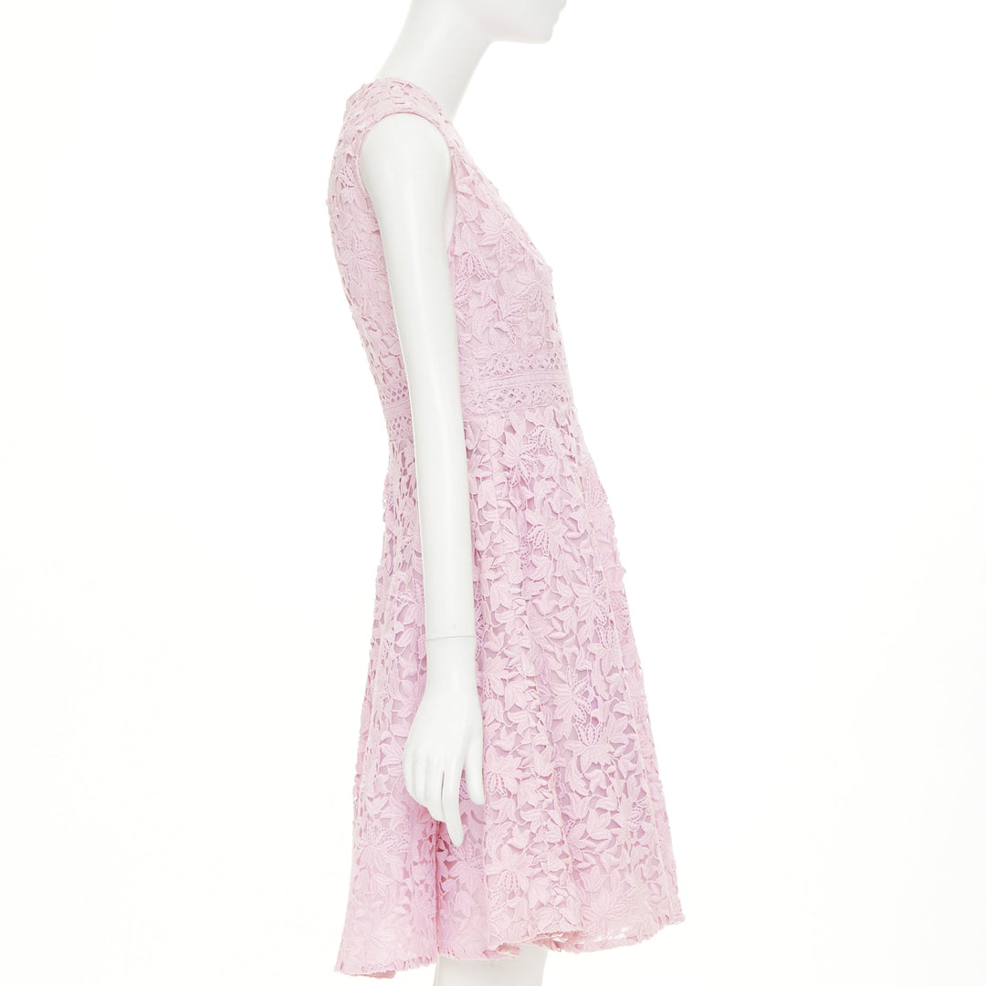 GIAMBATTISTA VALLI pink cotton blend  floral macrame lace flared dress IT42 M