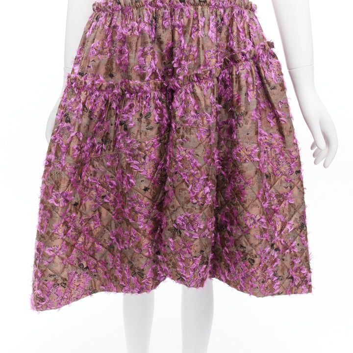 ANAIS JOURDEN pink brown floral cloque jacquard dropped waist dress FR38 M