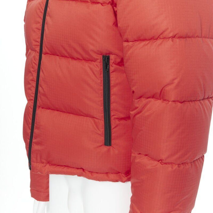 BALENCIAGA DEMNA red grid nylon logo cropped zip down puffer jacket EU50 L