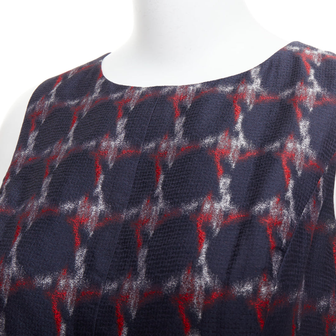 CHANEL 08A Paris-Venice navy red houndstooth print wool silk shift dress