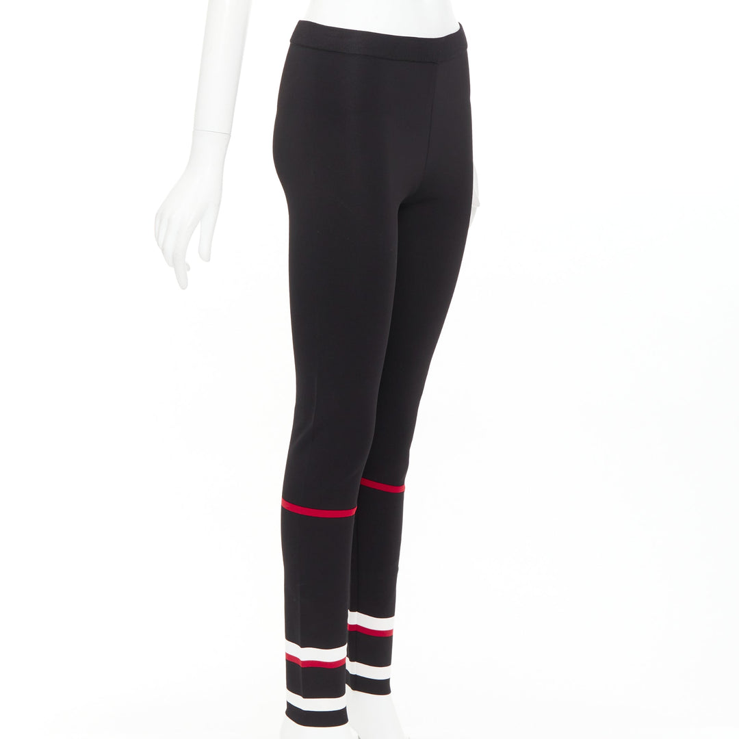 GIVENCHY black red white striped hem viscose knit legging pants XS