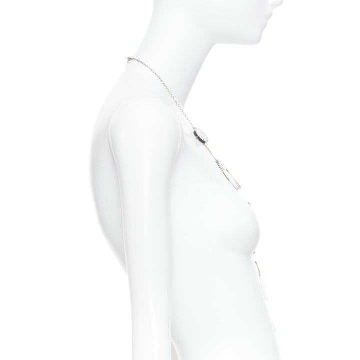 CHANEL 2008 08C black white geometric record resin charm station long necklace