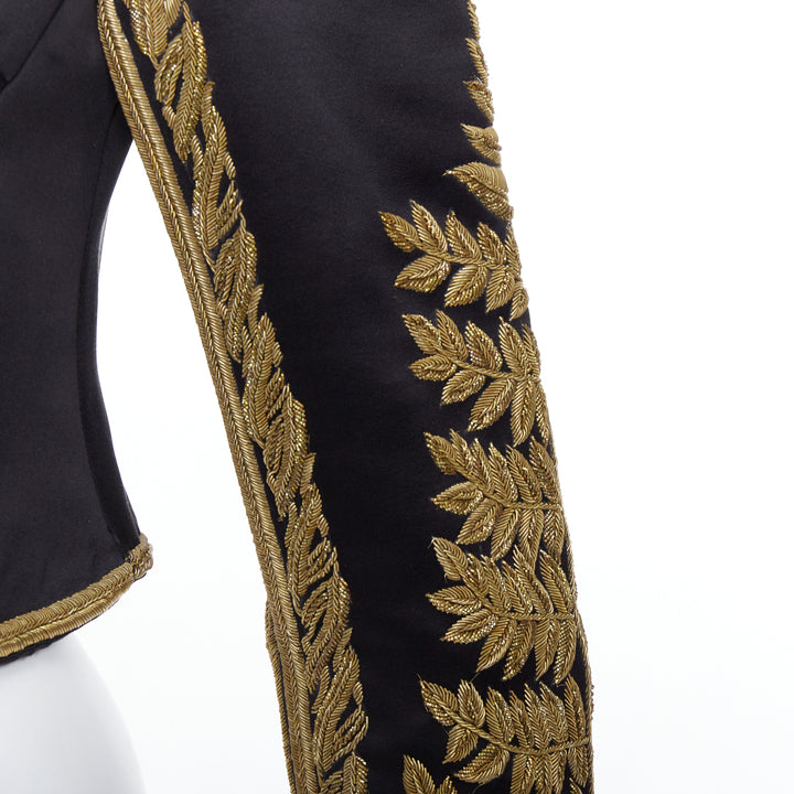 rare ALEXANDER MCQUEEN 2011 Runway gold foliage embroidery military IT38 XS