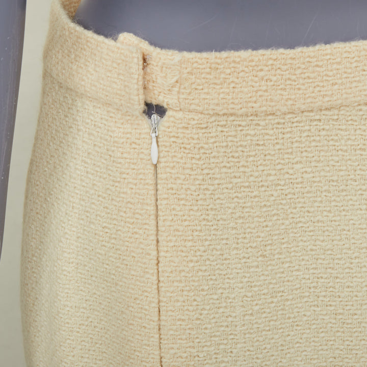 CHANEL Vintage cream wool tweed scalloped hem silk lined pencil skirt FR42 XL