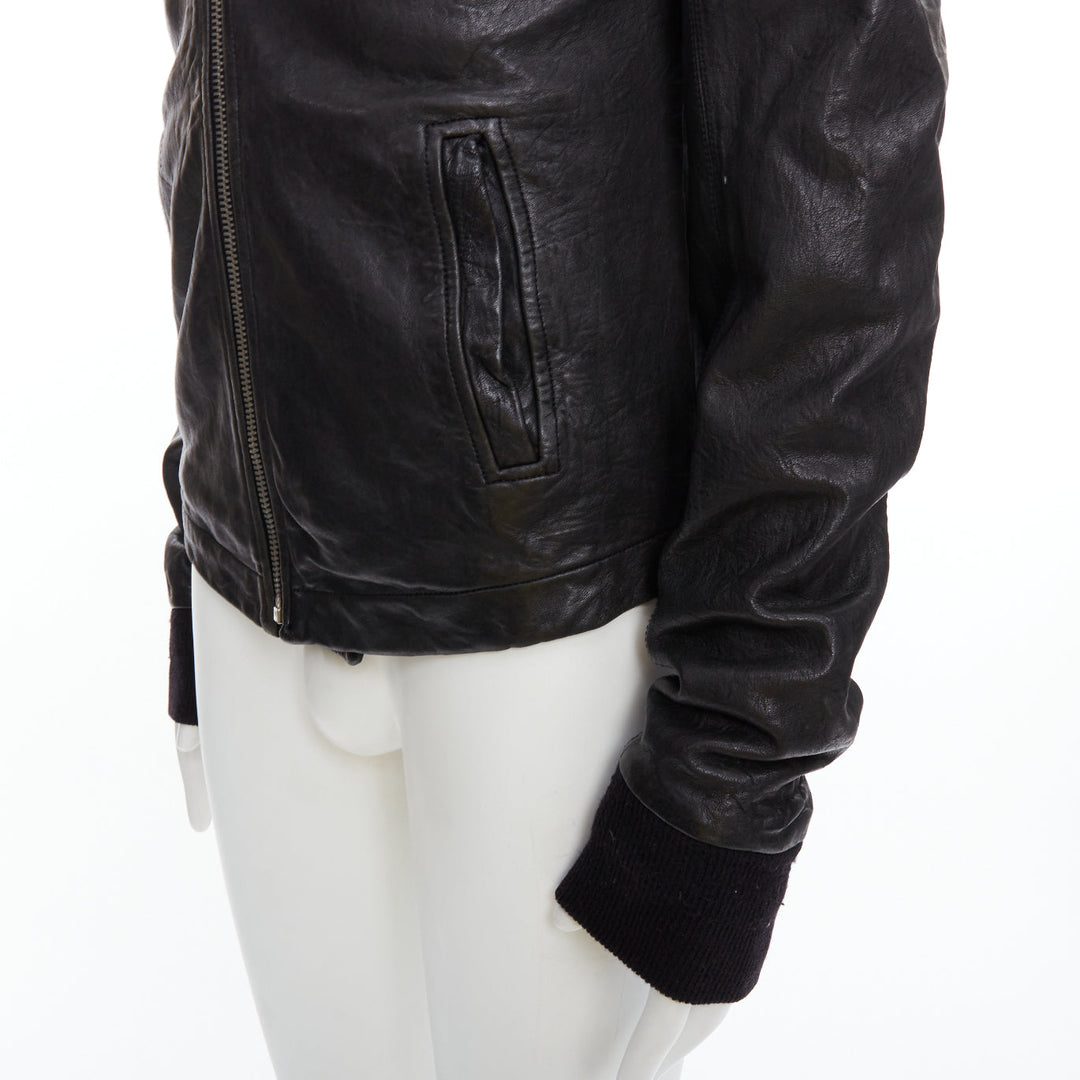 RICK OWENS black lambskin leather Olmar Mirta zip motorcycle jacket XS