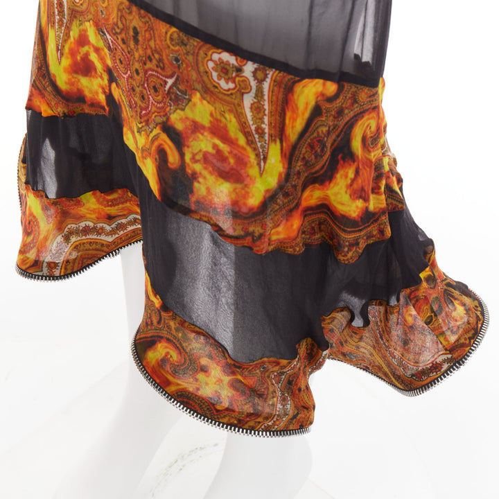 rare GIVENCHY Tisci black mulberry silk sheer baroque flame zipper skirt