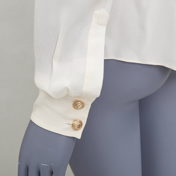 BALMAIN cream 100% silk gold buttons pocketed military blouse FR36 S
