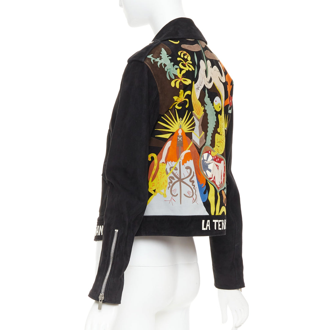 CHRISTIAN DIOR black suede lambskin leather patchwork biker jacket FR36 S