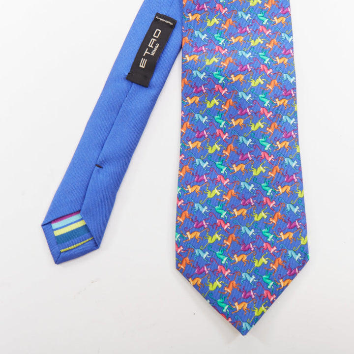 Set of 2 BVLGARI yellow floral ETRO blue monkey print silk neck tie
