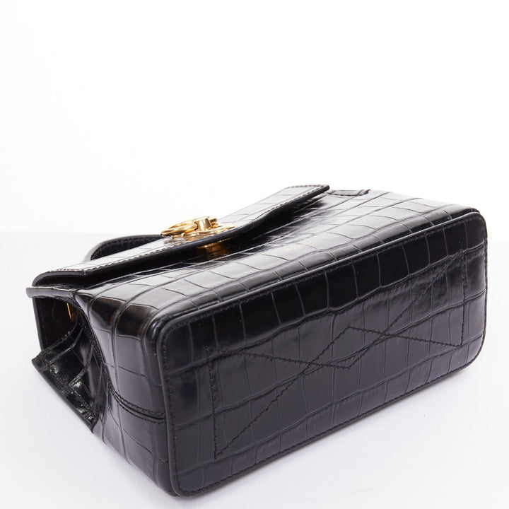 MULBERRY Micro Seaton black embossed cow hide gold turnlock logo crossbody bag