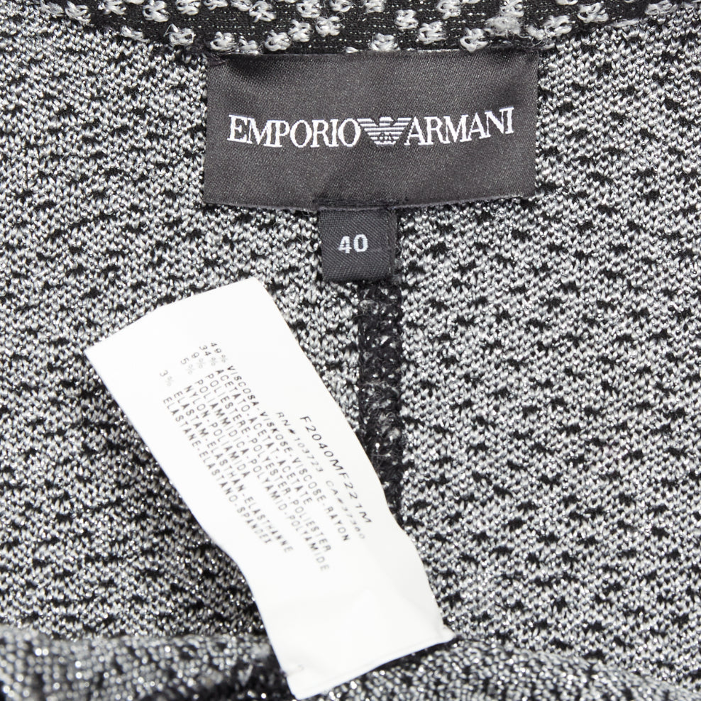 EMPORIO ARMANI silver lurex boucle applique black trim knit blazer IT40 S