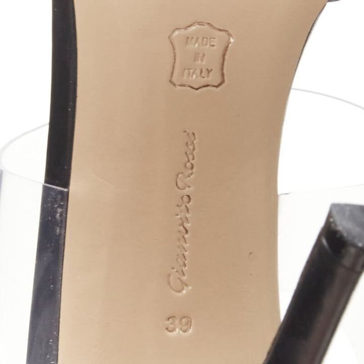 GIANVITO ROSSI Plexi black leather toe clear PVC mule heel EU39 US9