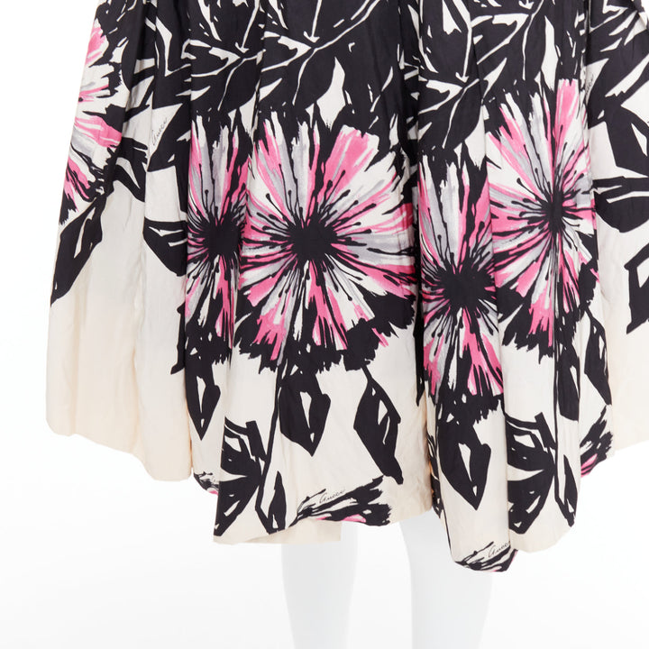 GUCCI 2007 100% silk black cream abstract floral flared bubble skirt IT40 M