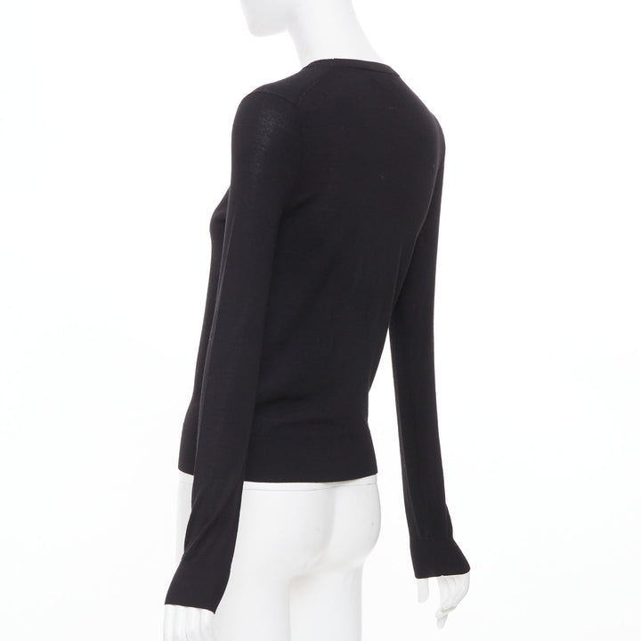 THEORY black wool blend fine knit long sleeve warm crew neck sweater P XS