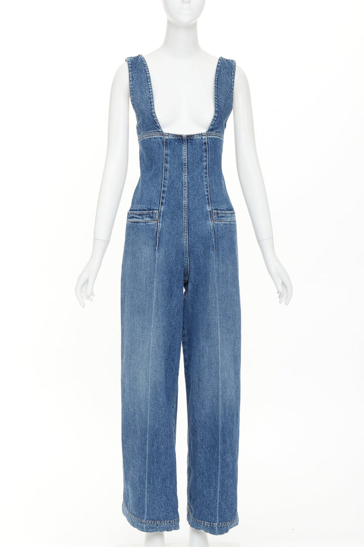 PHILOSOPHY DI LORENZO SERAFINI low cut zip front corset denim wide jumpsuit IT38
