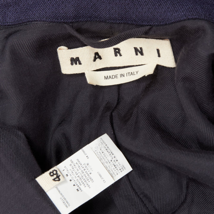 MARNI 100% wool navy blue minimal invisible button longline coat IT48 M