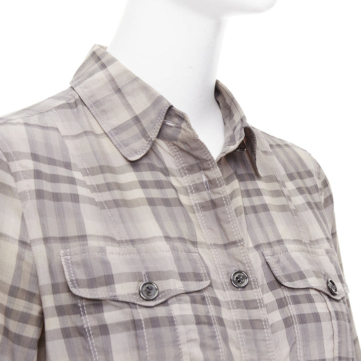 BURBERRY House Check beige cotton cowhide belted shirt dress IT38 XS