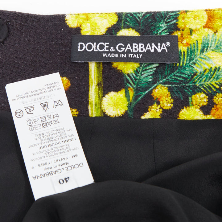 DOLCE GABBANA yellow black cotton floral print textured A-line skirt IT40 S