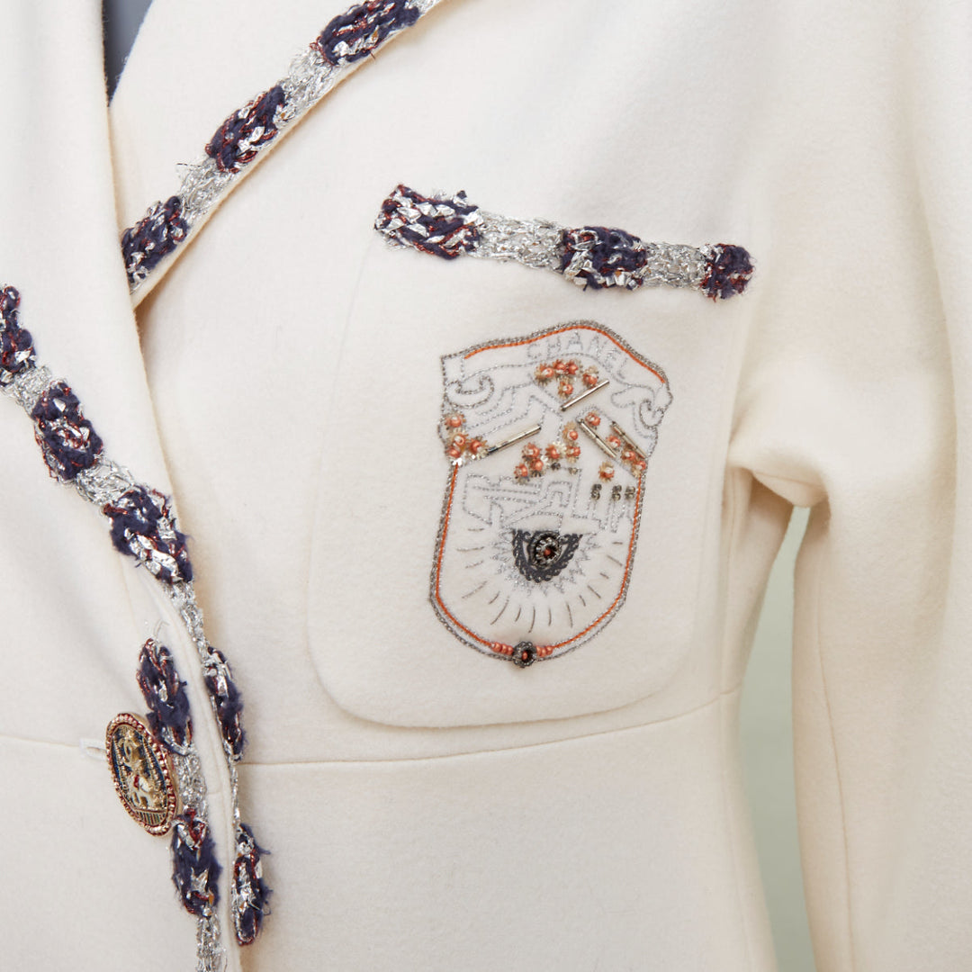 CHANEL 2012 Runway Paris Bombay embroidered double breasted knit jacket FR36 S