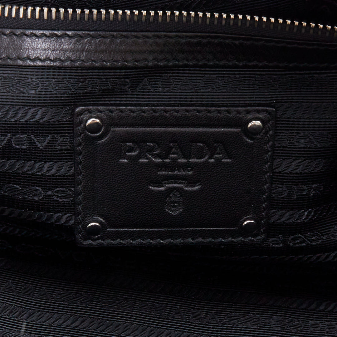 PRADA 2008 Lace Pizzo S Bowler black lace overlay leather silver zip bag