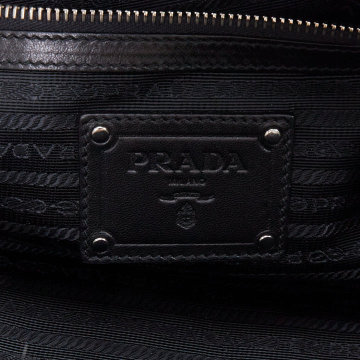 PRADA 2008 Lace Pizzo S Bowler black lace overlay leather silver zip bag