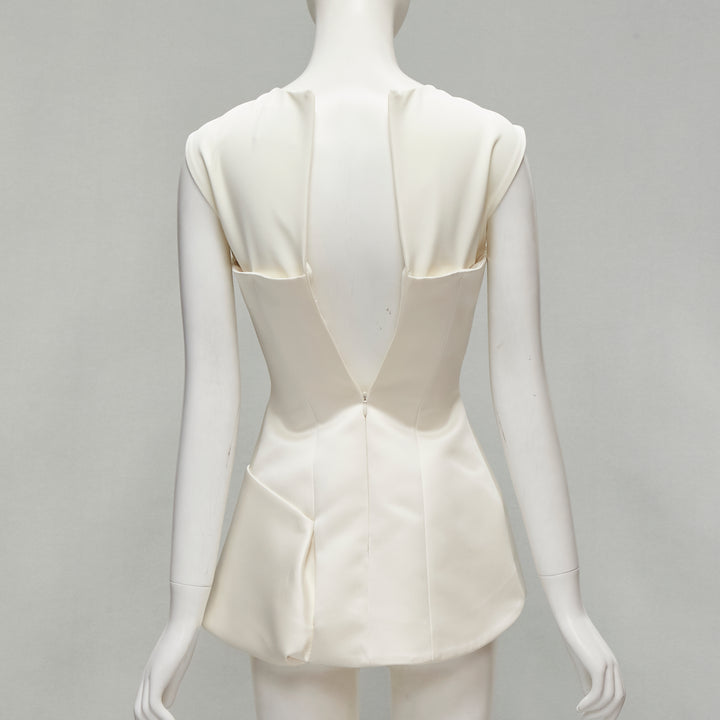 AWAKE MODE cream satin deconstructed lapel peplum corset top FR36 S