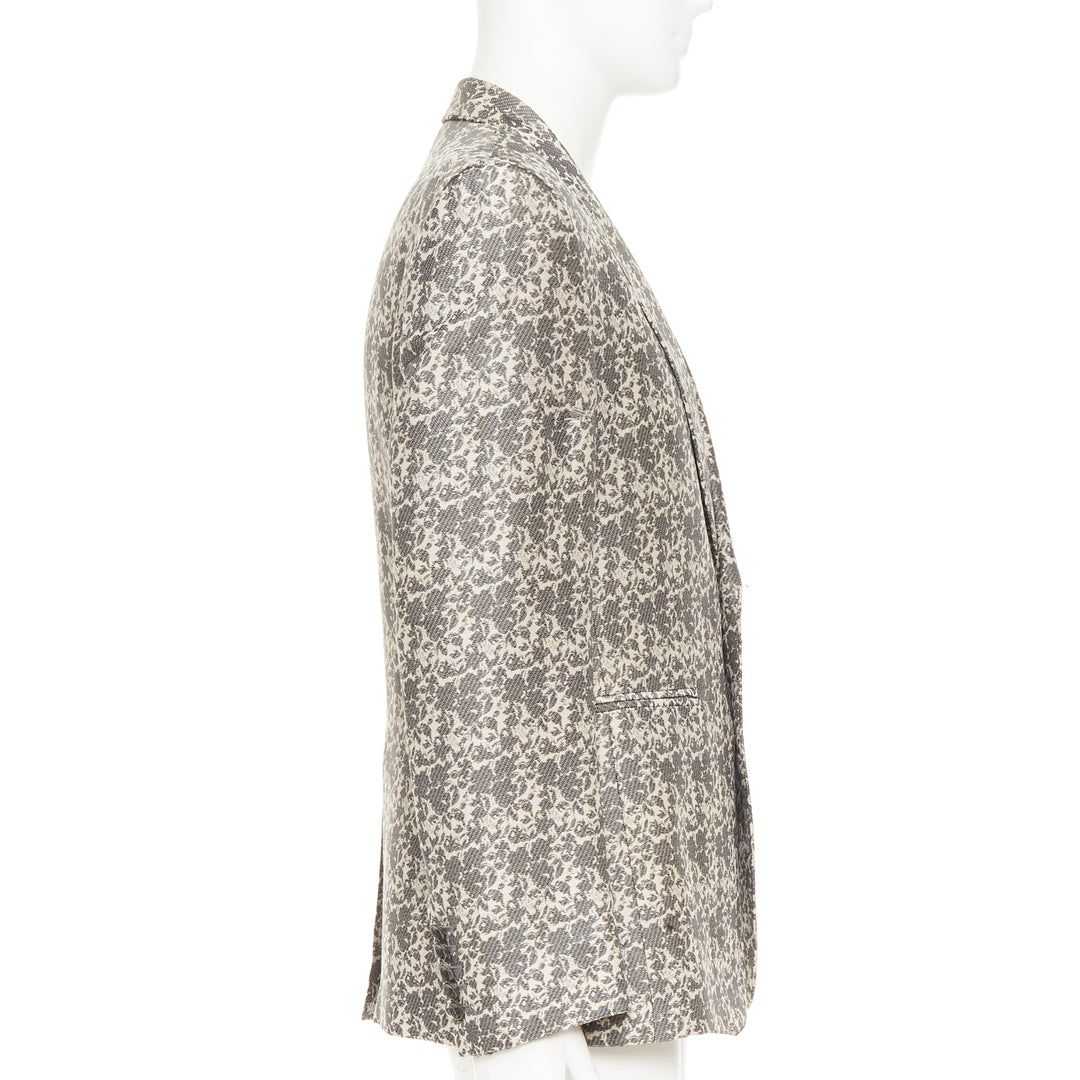 JOHN GALLIANO beige cotton blend grey floral jacquard tapestry blazer EU50 L