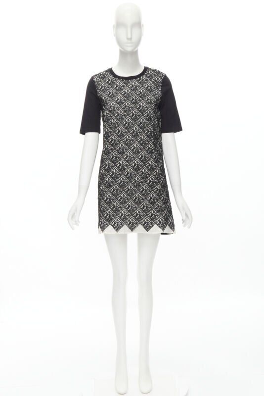 GIAMBATTISTA VALLI geometric jacquard front black cotton t-shirt dress XXS