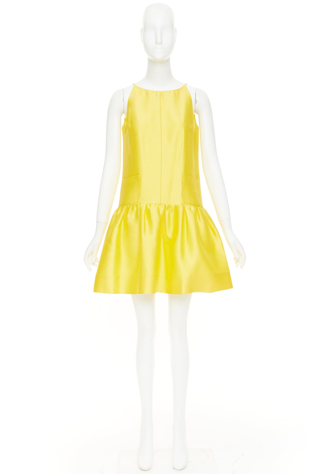 OSCAR DE LA RENTA R08 yellow cotton silk sleeveless drop waist dress US4 XXS