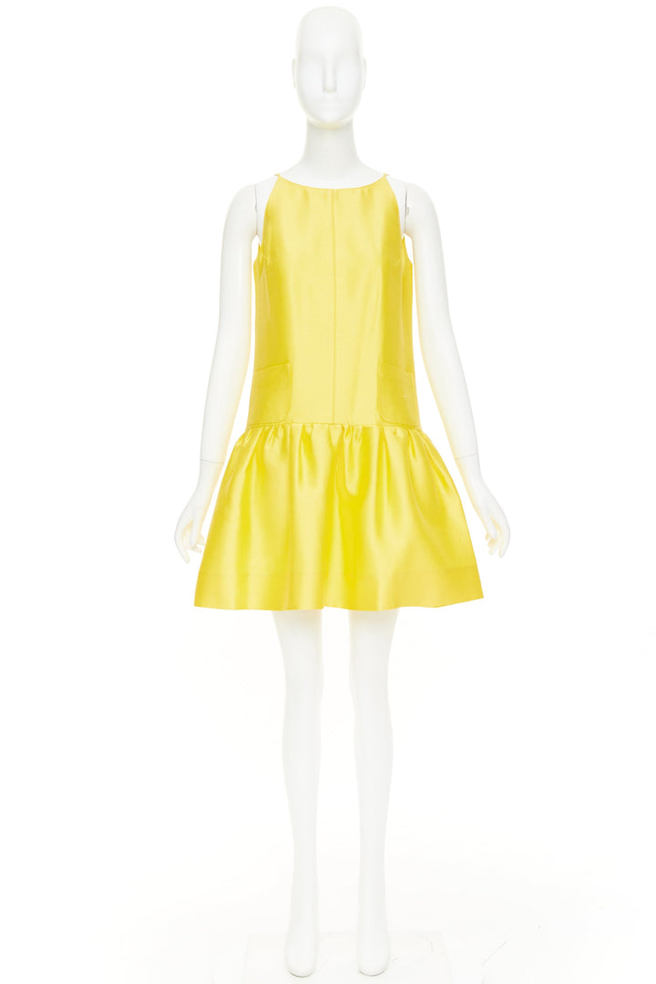 OSCAR DE LA RENTA R08 yellow cotton silk sleeveless drop waist dress US4 XXS