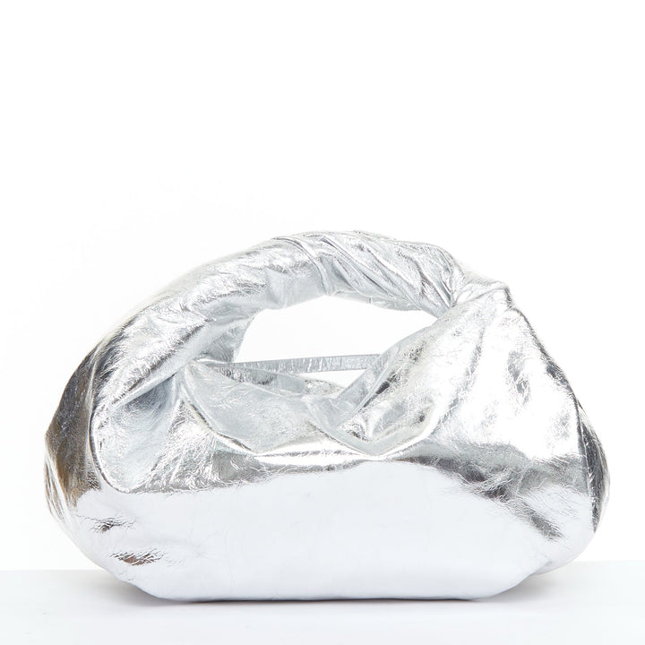DRIES VAN NOTEN Twist silver metallic textured leather top handle bag