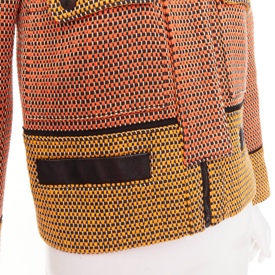 PROENZA SCHOULER orange basket weave tweed black leather trim jacket US2 S