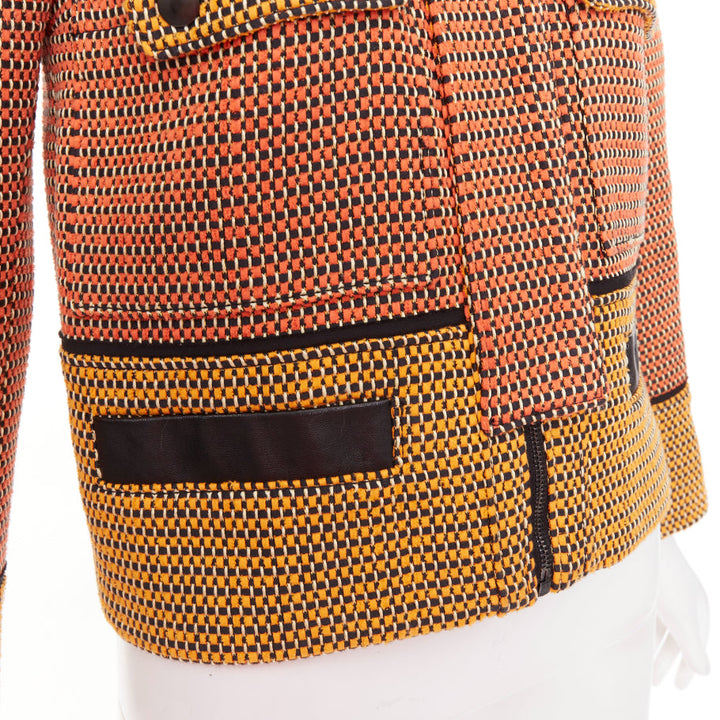 PROENZA SCHOULER orange basket weave tweed black leather trim jacket US2 S