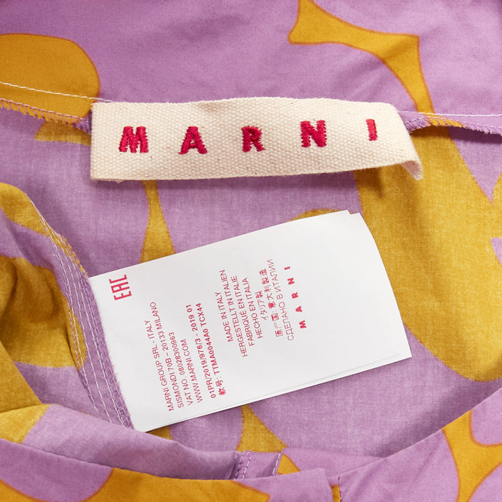 MARNI 100% cotton purple mustard abstract floral overstitched boxy vest IT38 XS