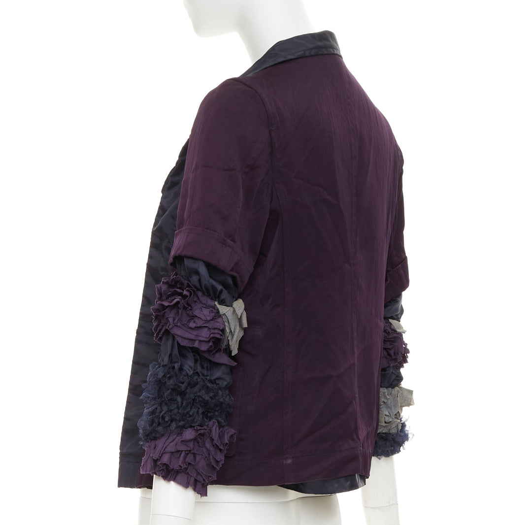 COMME DES GARCONS 1999 Vintage Reversible navy ruffle sleeve nylon crop jacket M