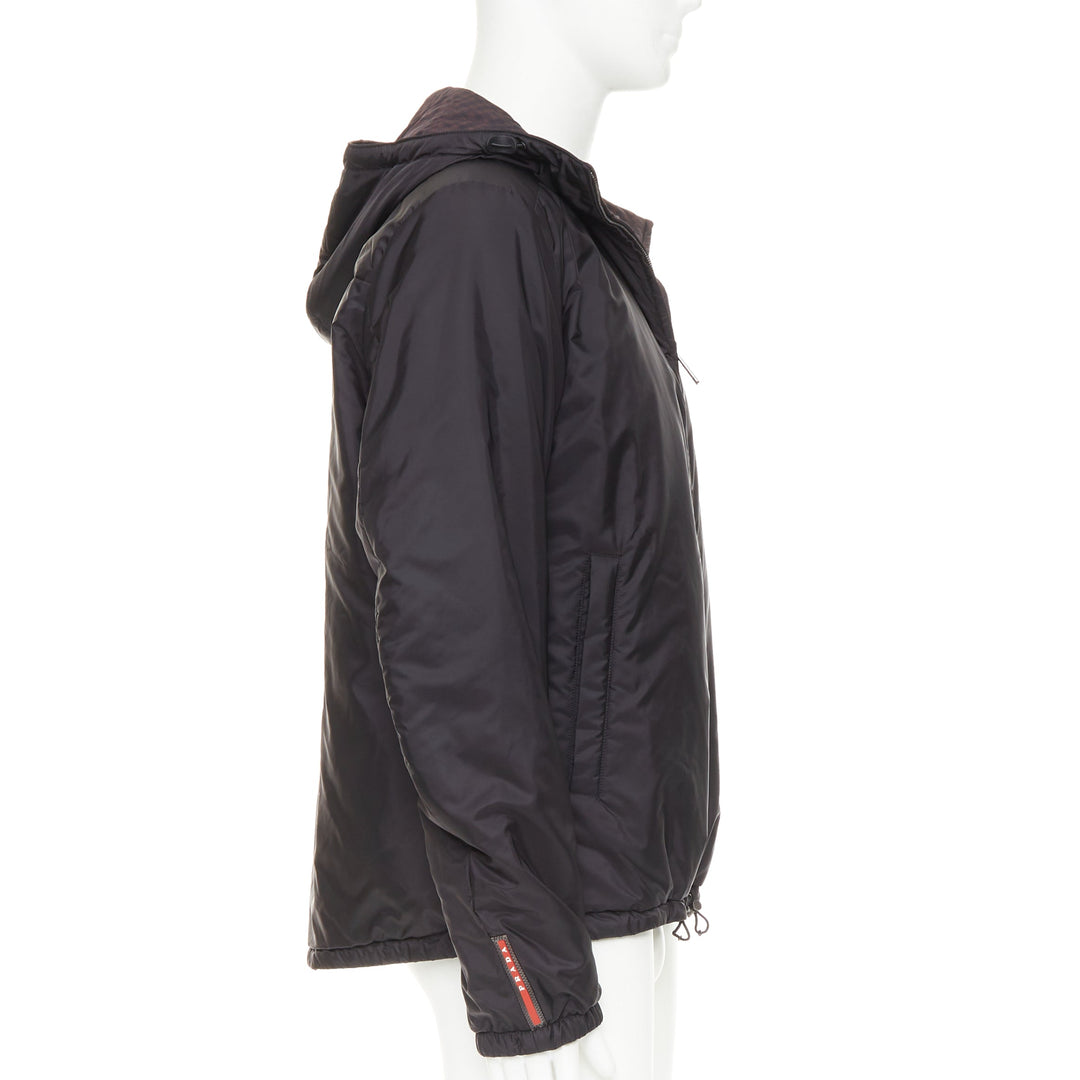 PRADA Linea Rossa 2014 Reversible black burgundy gingham windbreaker IT52 XL