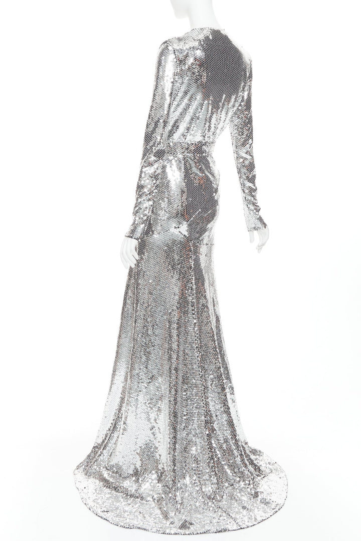 ALEXANDRE VAUTHIER COUTURE SS2015 Runway silver sequin plunge neck gown dress
