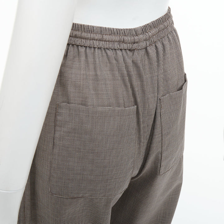 CELINE Phoebe Philo brown check wool silk drawstring pajama pants FR36 S