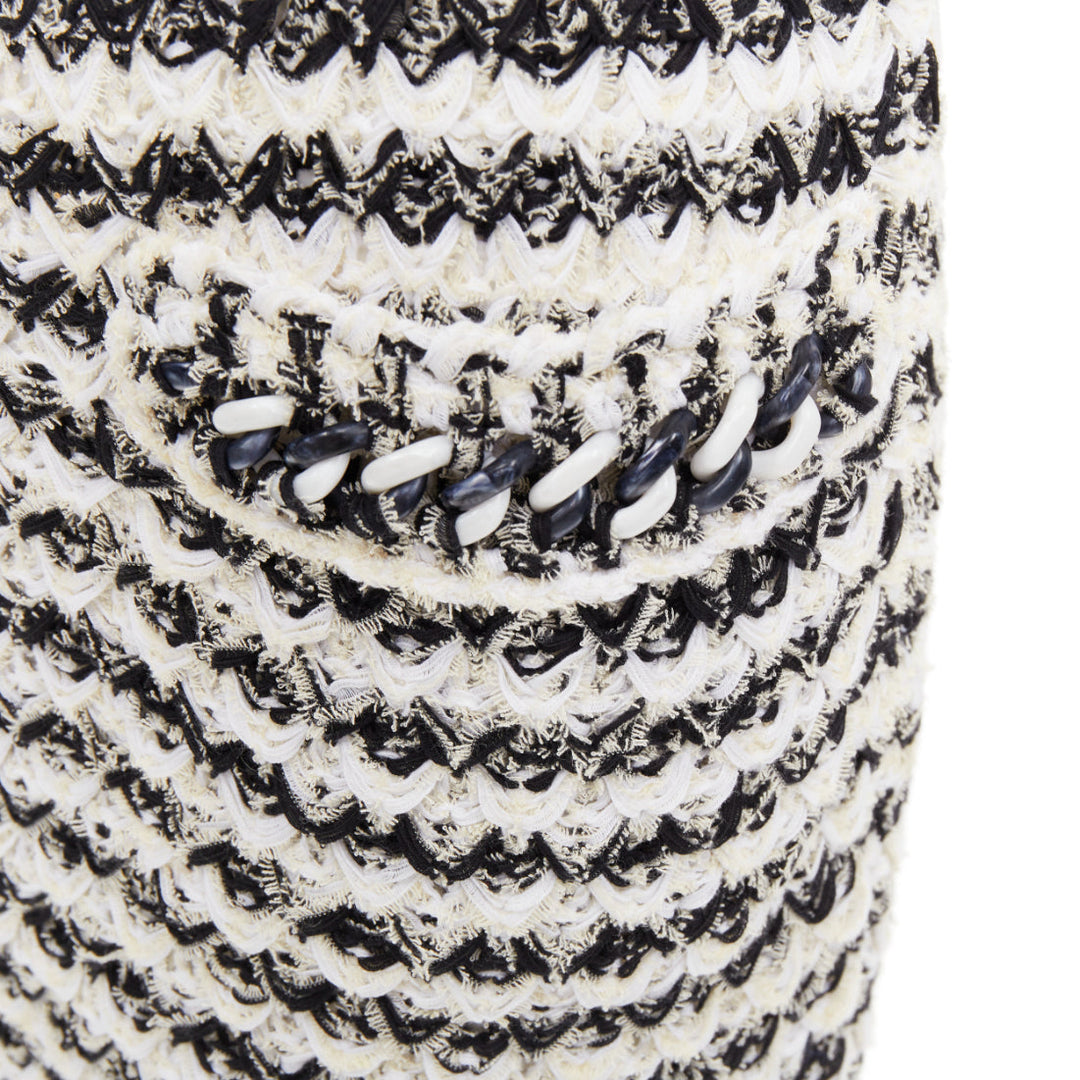 CHANEL 19P black white cotton tweed tweed chunky resin chain trim dress FR34 XS