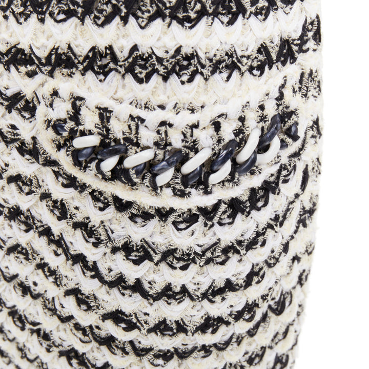 CHANEL 19P black white cotton tweed tweed chunky resin chain trim dress FR34 XS