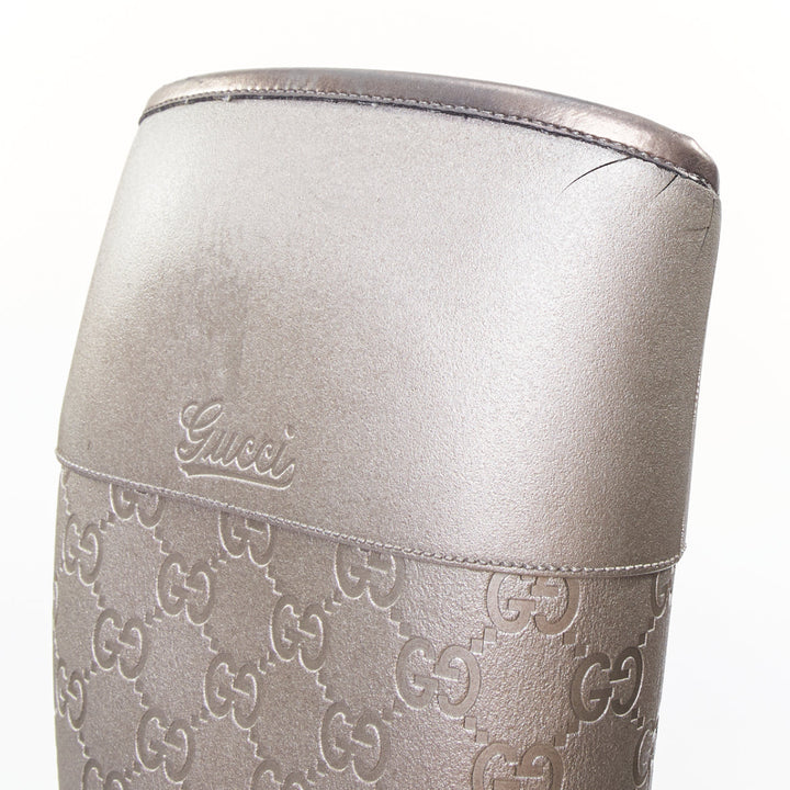 GUCCI silver GG logo monogram rubber flat tall rainboots EU36