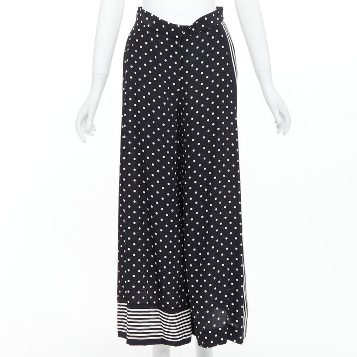 STELLA MCCARTNEY 2016 black white 100% silk polka dot striped pants IT36 XXS