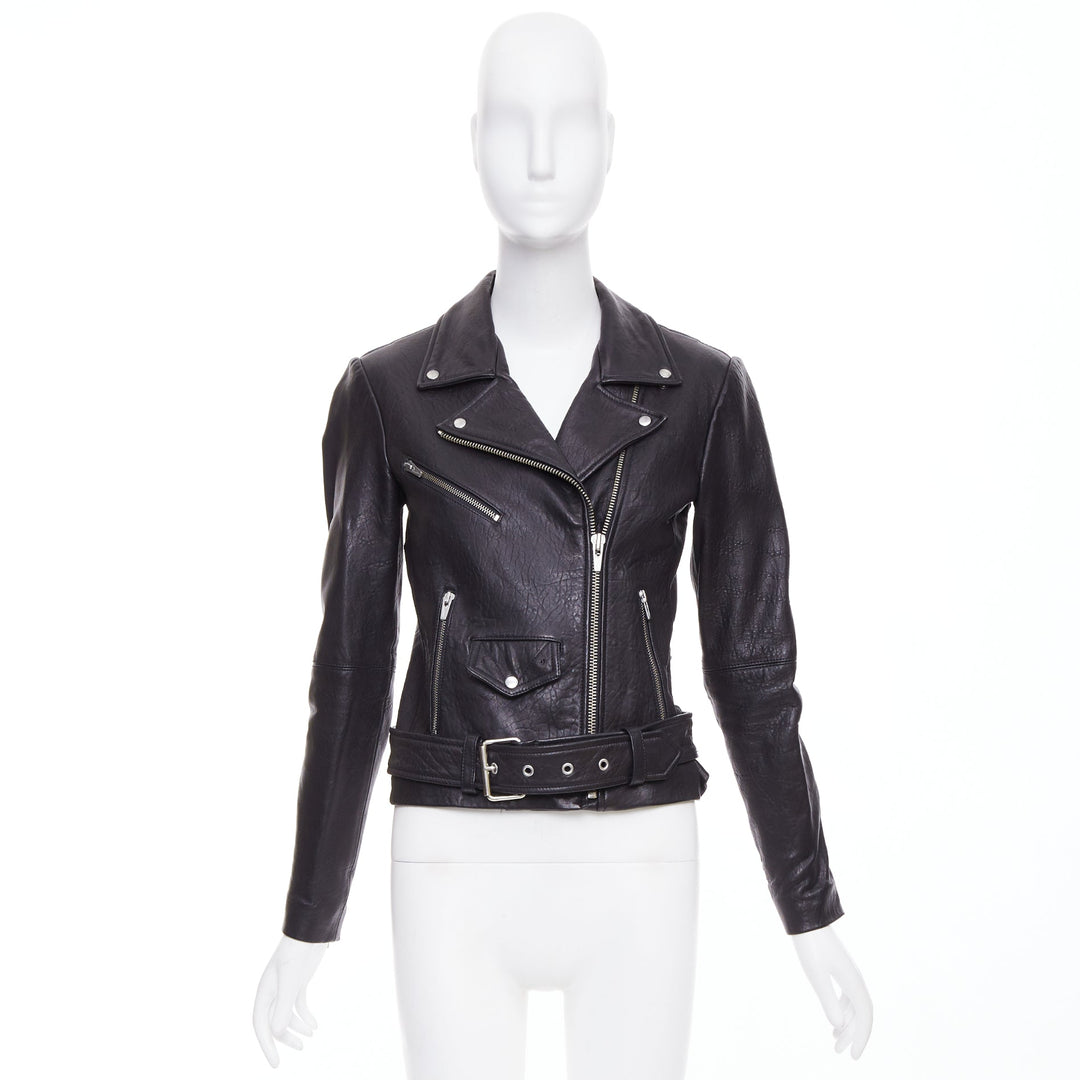 VEDA black lamb leather silver hardware zip moto biker jacket XS