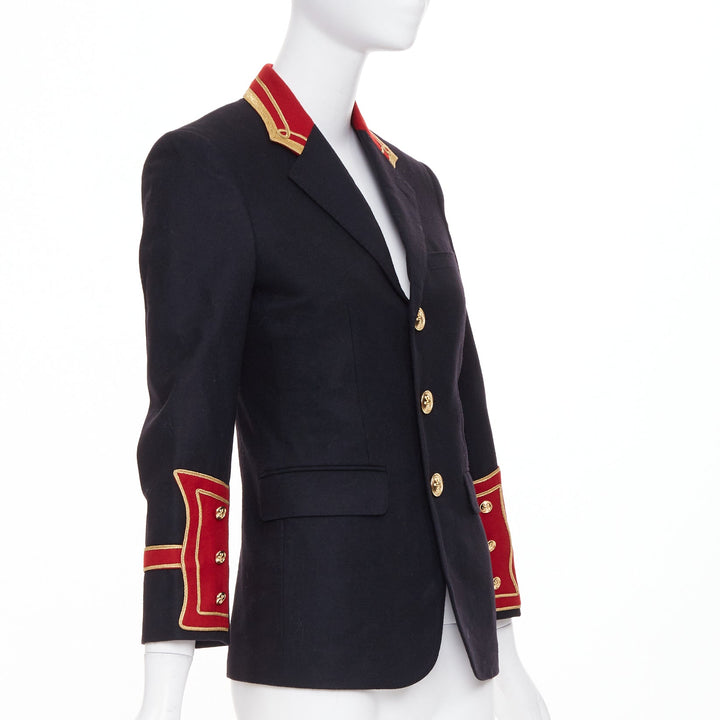 SAINT LAURENT 2016 Runway navy red gold Officer Napoleon wool blazer FR40 M