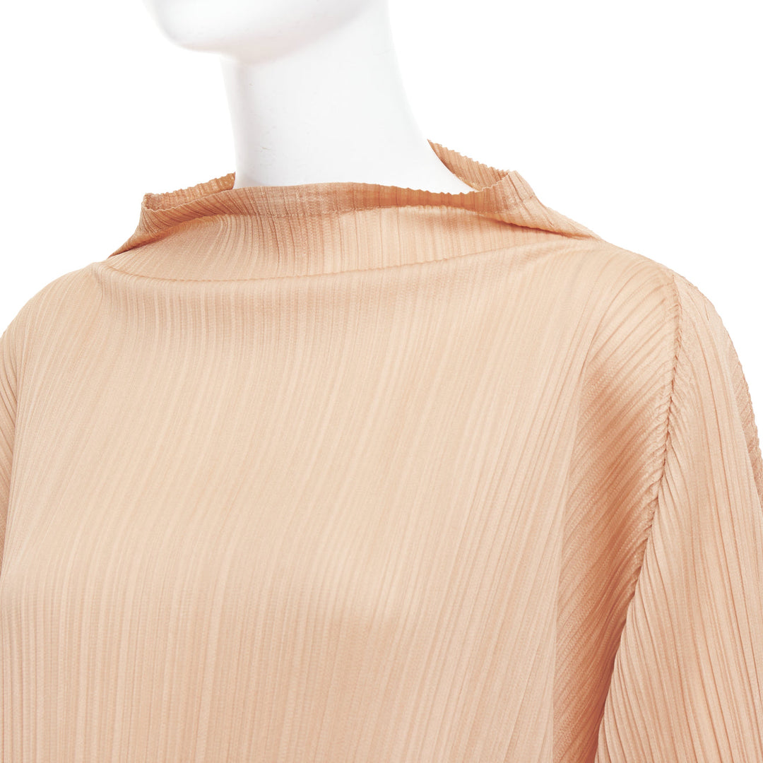 ISSEY MIYAKE Pleats Please brown funnel neck plisse mini dress JP3 L