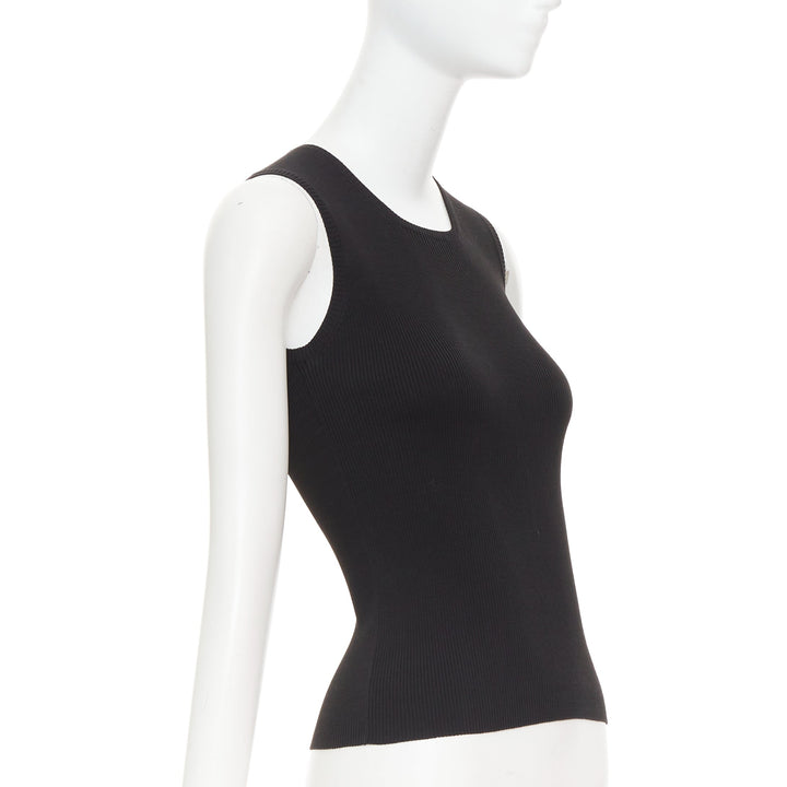 HERMES Vintage black cotton ribbed body con round neck vest XS